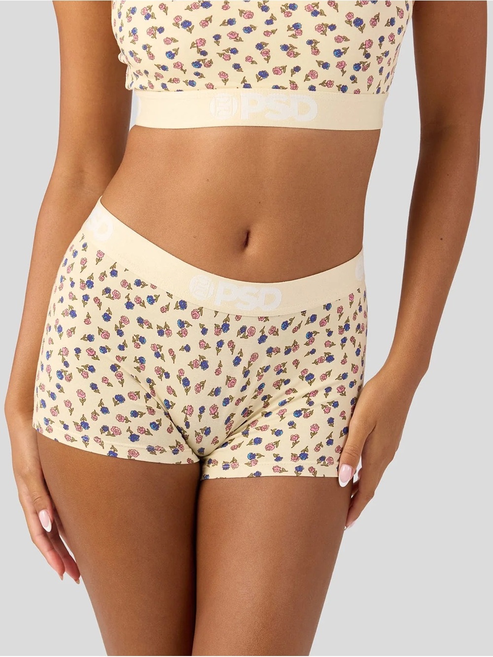 PSD Cream Floral Boyshorts with Multicolor Print